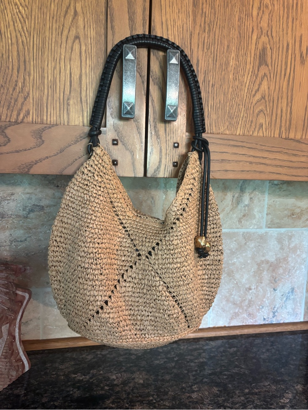 Madewell Handwoven Straw Hobo Bag with Black Wrapped Handle